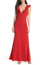 Women's Lulus Perfect Opportunity Ruffle Mermaid Gown - Red
