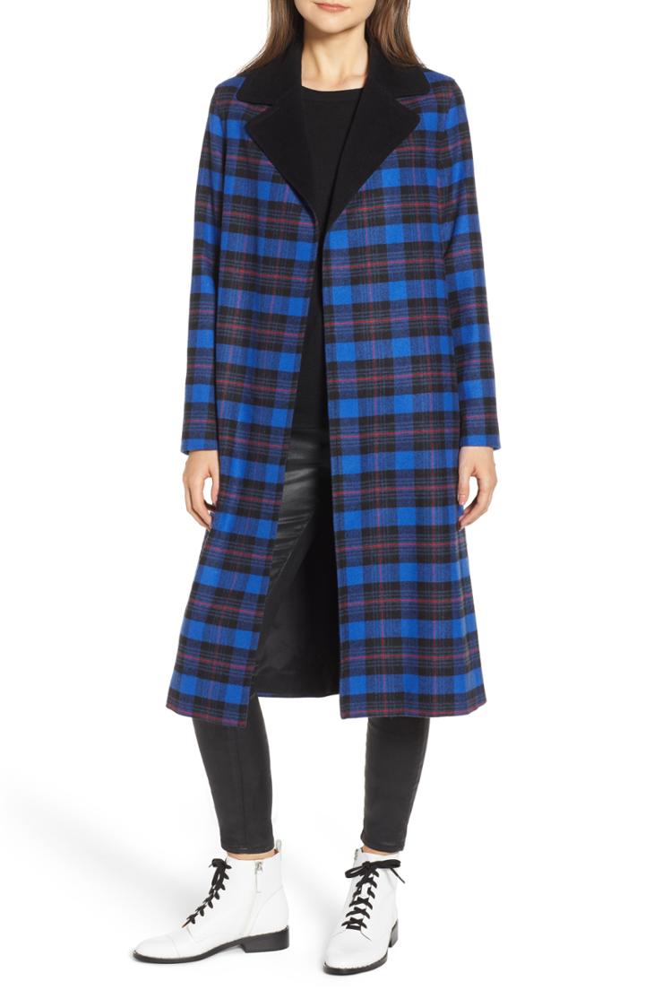 Women's Helene Berman Ruth Plaid Contrast Collar Coat - Blue