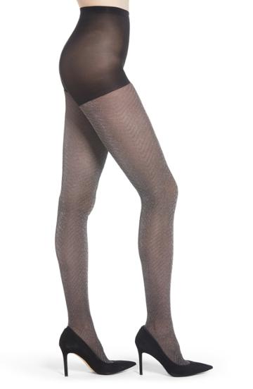 Women's Zeza B By Hue Metallic Chevron Tights - Black