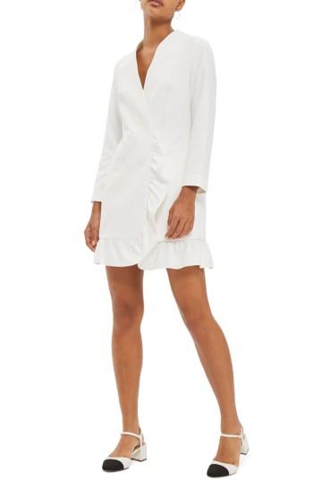 Women's Topshop Ruffle Blazer Dress Us (fits Like 0-2) - Ivory
