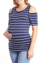 Women's Everly Grey Connie Maternity/nursing Cold-shoulder Top - Blue