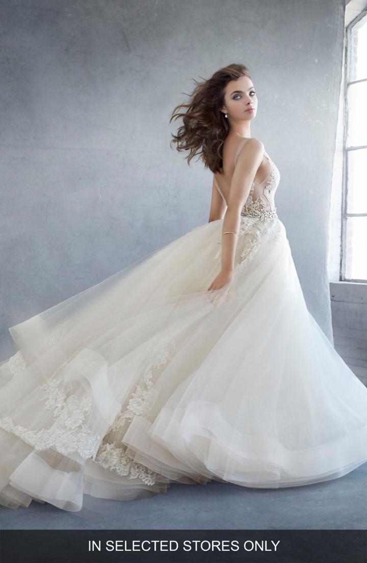 Women's Lazaro Beaded Lace & Tulle Ballgown, Size In Store Only - Ivory