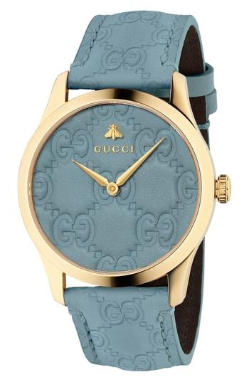 Women's Gucci G-timeless Logo Leather Strap Watch, 38mm