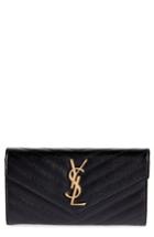 Women's Saint Laurent Monogram Logo Leather Flap Wallet - Black