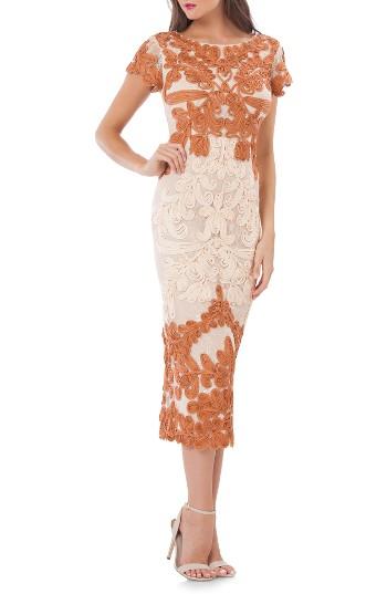 Women's Js Collections Soutache Lace Midi Dress - Orange