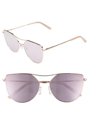 Women's Ted Baker London 57mm Geometric Aviator Sunglasses - Rose Gold