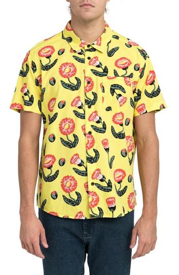 Men's Rvca Pelletier Tropic Short Sleeve Shirt - Yellow