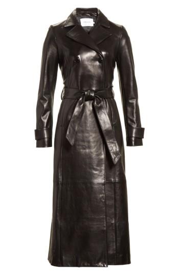 Women's Frame Leather Trench Coat - Black