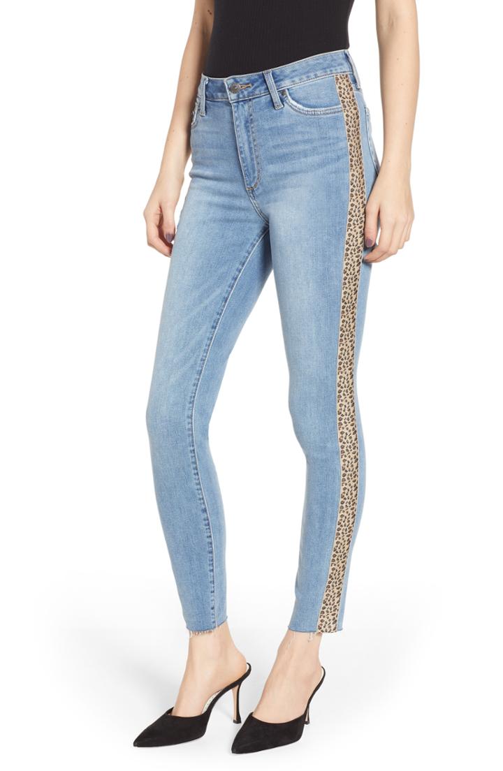 Women's Joe's Charlie Leopard Side Stripe Raw Hem Ankle Jeans - Blue