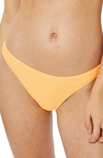 Women's Topshop Wide Ribbed High Leg Bikini Bottoms Us (fits Like 0-2) - Orange