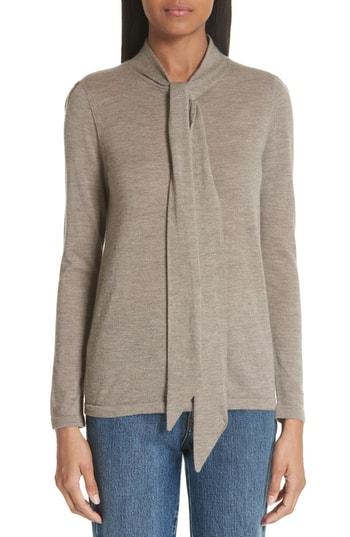 Women's Co Tie Neck Cashmere Sweater - Beige