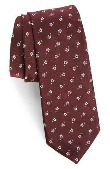 Men's Paul Smith Floral Print Skinny Tie, Size - Burgundy