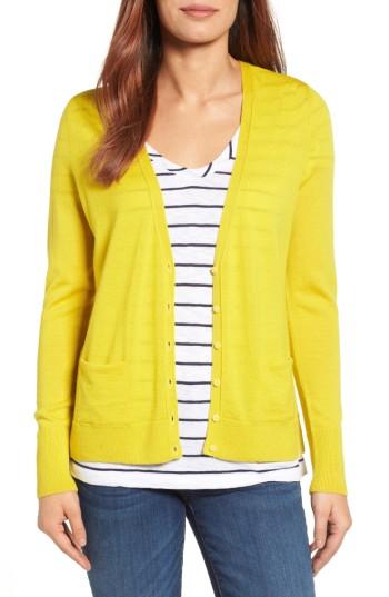 Women's Halogen V-neck Merino Wool Cardigan, Size - Yellow
