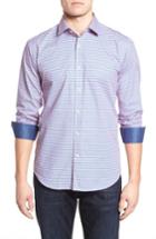 Men's Bugatchi Shaped Fit Grid Print Sport Shirt - Pink