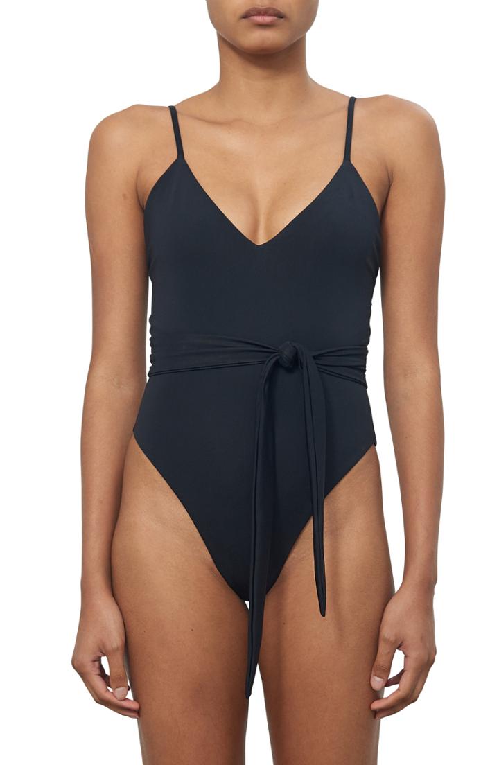 Women's Mara Hoffman Gamela Belted One-piece Swimsuit - Black
