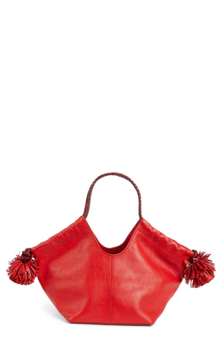 Ulla Johnson Mini Lali Pompom Leather Tote - Red