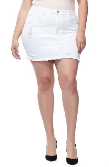 Women's Good American The Mini Cutoff Denim Miniskirt - White