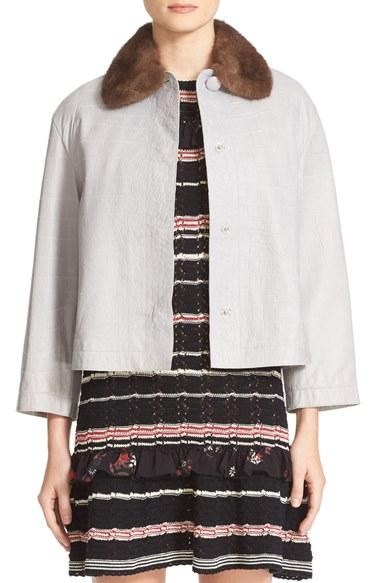 Women's Red Valentino Embossed Leather Jacket With Genuine Mink Fur Collar