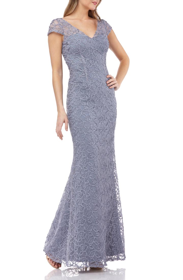 Women's Js Collections Illusion Yoke Soutache Evening Dress - Grey