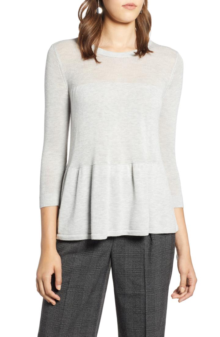 Women's Halogen Tiered Sweater, Size - Grey