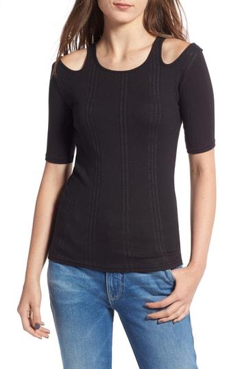 Women's Frame Ribbed Cold Shoulder Top - Black