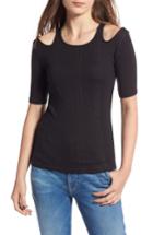 Women's Frame Ribbed Cold Shoulder Top - Black