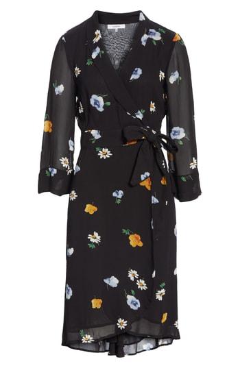 Women's Ganni Dainty Floral Wrap Dress Us / 34 Eu - Black