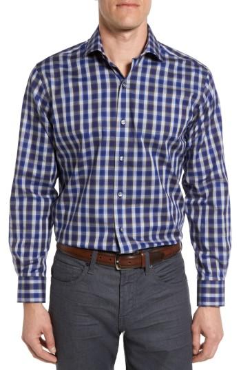 Men's Maker & Company Tailored Fit Grid Check Sport Shirt, Size - Blue