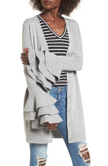 Women's Soprano Ruffle Sleeve Longline Cardigan - Grey