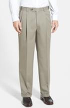 Men's Berle Self Sizer Waist Pleated Wool Gabardine Trousers X 32 - Beige