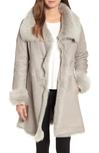 Women's Hiso Malibu Toscana Genuine Doubleface Lambskin Shearling Trimmed Coat - Grey