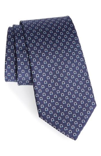 Men's Salvatore Ferragamo Feudo Print Silk Tie, Size - Blue