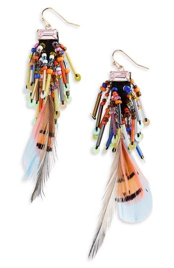 Women's Stella + Ruby Bead Feather Drop Earrings