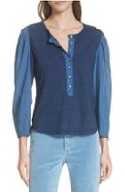 Women's La Vie Rebecca Taylor Mixed Media Cotton Denim Blouse