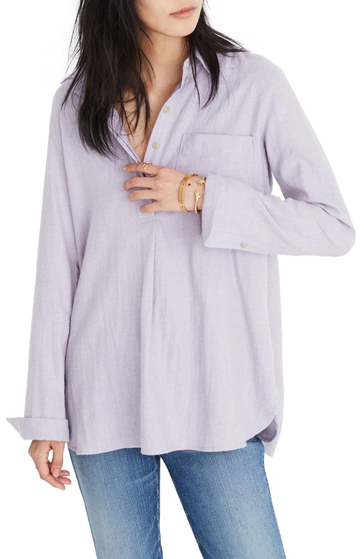 Women's Madewell Ex-boyfriend Button Back Flannel Shirt, Size - Purple