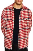 Men's Topman Classic Fit Houndstooth Overshirt - Red