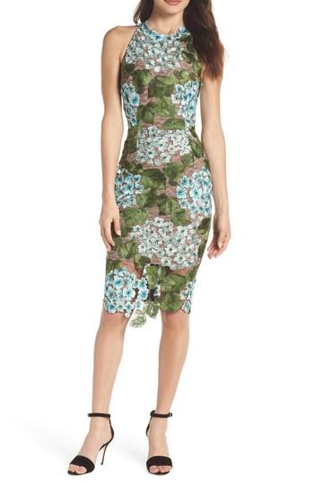 Women's Bronx And Banco Blue Cherry Hydrangea Lace Sheath Dress Us / 6 Au - Blue