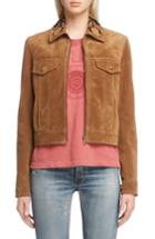 Women's Saint Laurent Rose Detail Suede Jacket Us / 36 Fr - Brown