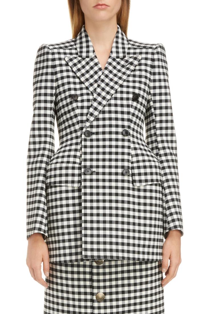 Women's Balenciaga Hourglass Gingham Blazer Us / 40 Fr - Black