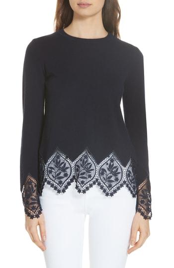 Women's Ted Baker London Aylex Lace Detail Wool Cashmere Blend Sweater - Blue