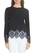 Women's Ted Baker London Aylex Lace Detail Wool Cashmere Blend Sweater - Blue