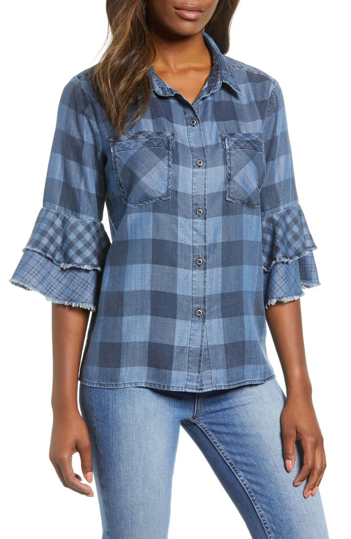 Women's Billy T Ruffle Plaid Shirt