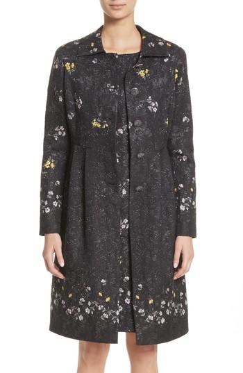 Women's St. John Collection Falling Bouquet Metallic Matelasse Coat - Black