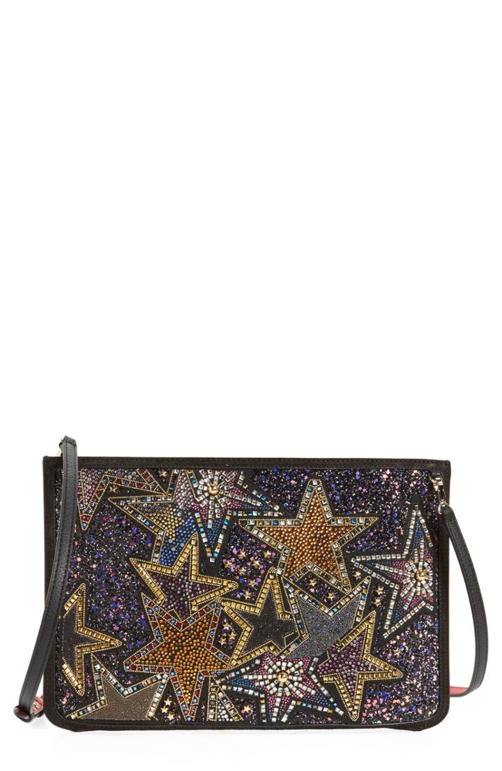 Christian Louboutin Loubiclutch Glitter Stars Leather Clutch -