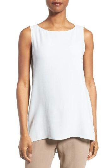Petite Women's Eileen Fisher Long Bateau Neck Silk Shell P - Blue