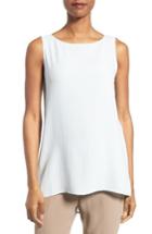 Petite Women's Eileen Fisher Long Bateau Neck Silk Shell P - Blue