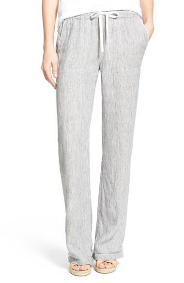 Women's Caslon Drawstring Linen Pants - Blue