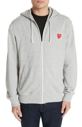 Men's Comme Des Garcons Play Zip Hoodie - Grey