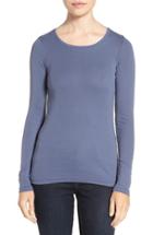 Petite Women's Caslon Long Sleeve Scoop Neck Cotton Tee, Size P - Blue