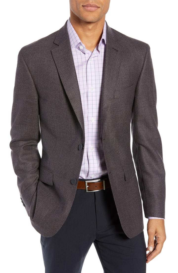 Men's John W. Nordstrom Traditional Fit Houndstooth Wool Sport Coat S - Burgundy